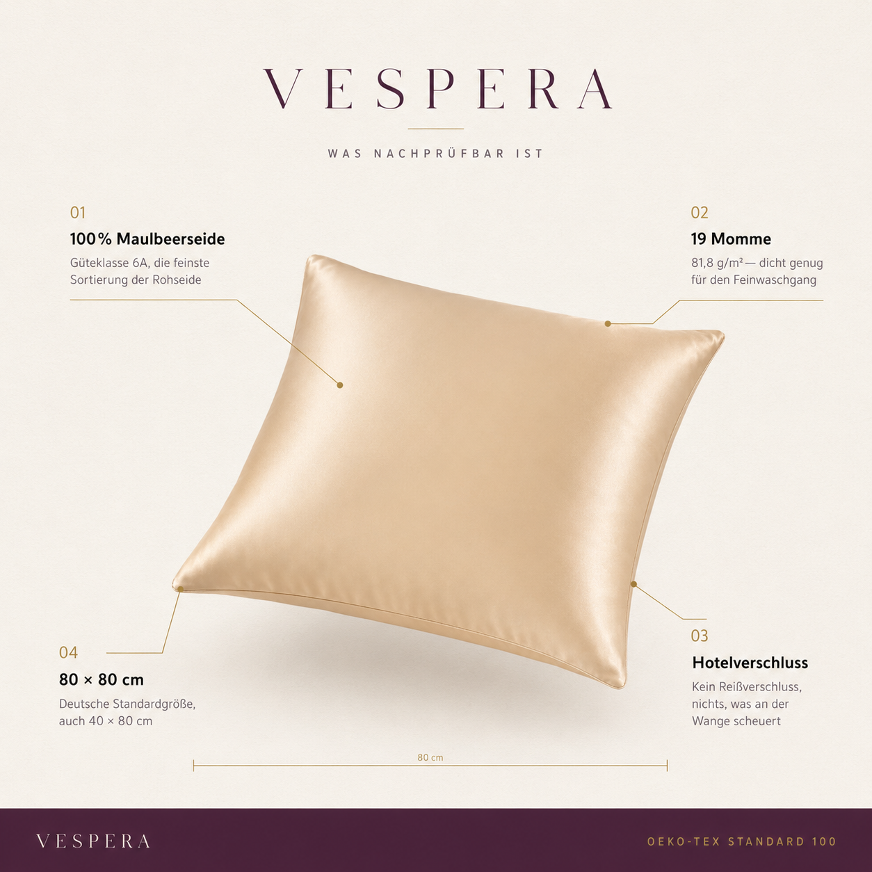 VESPERA Kissenbezug aus 100 % Seide