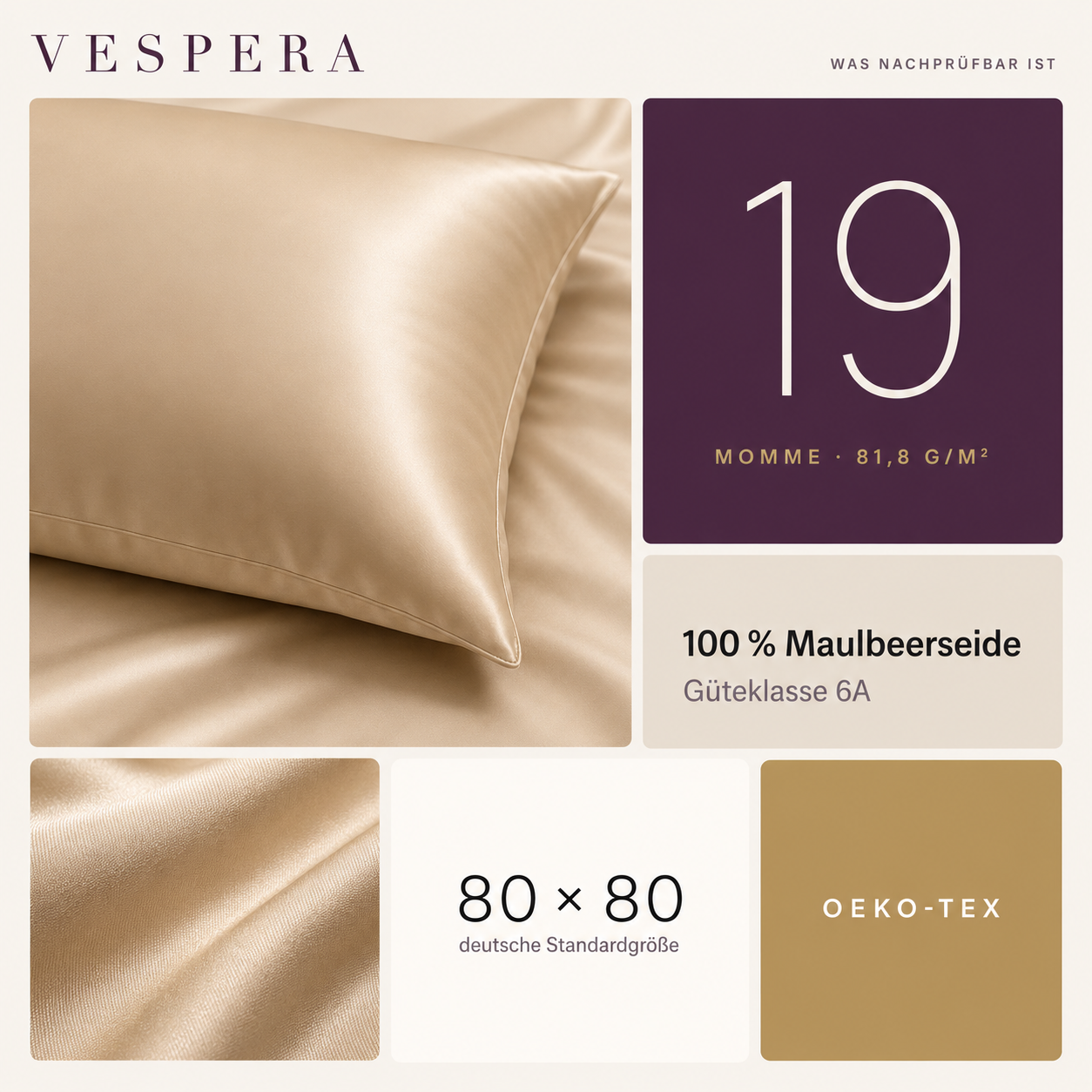 VESPERA Kissenbezug aus 100 % Seide
